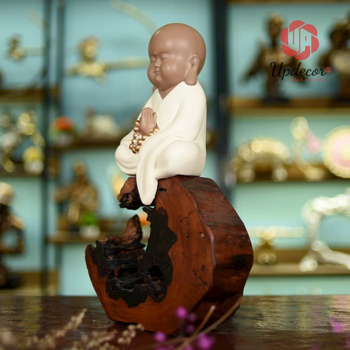Tượng Chú Tiều Ngồi Thiền mã UP73 Tượng Chú Tiểu Ngồi Thiền Trang Trí, Decor Nhà Cửa, Bàn Làm Việc