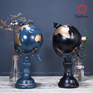 Quả địa cầu trang trí được thiết kế với hai màu xanh cổ vịt và màu đen rất đẹp mắt