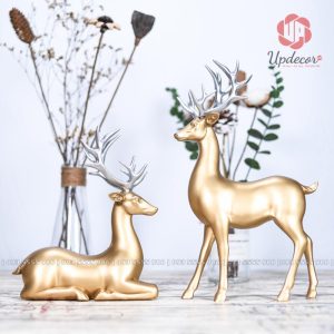 Cặp tượng hươu màu đồng trơn với gam màu đồng sang trọng và gam màu bạc rất ấn tượng