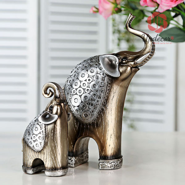 Tượng Cặp Voi Bố Con Mã UP02 Tượng Cặp Voi Phụ Mẫu Trang Trí Decor Nhà Cửa