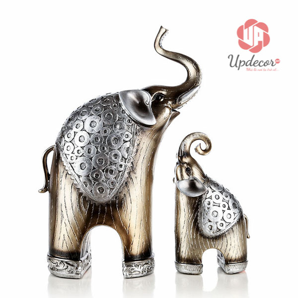 Tượng Cặp Voi Bố Con Mã UP02 Tượng Cặp Voi Phụ Mẫu Trang Trí Decor Nhà Cửa