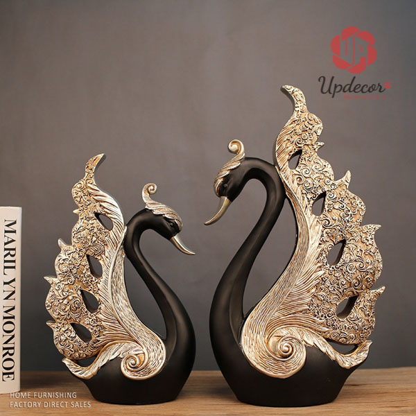 Tượng Cặp Thiên Nga Đen Trang Trí Mã UP88 Tượng Đôi Thiên Nga Trang Trí Nhà Cửa, Quà Tặng Ý Nghĩa