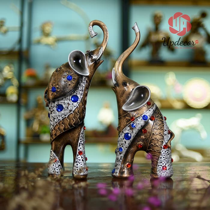 Cặp Voi Phong Thủy Đính Đá mã UP01 Cặp voi phong thủy tượng trưng cho tình yêu