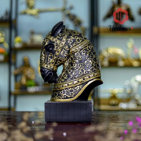 Tượng Đầu Ngựa Vàng Đen Trang Trí, Decor Nhà Cửa