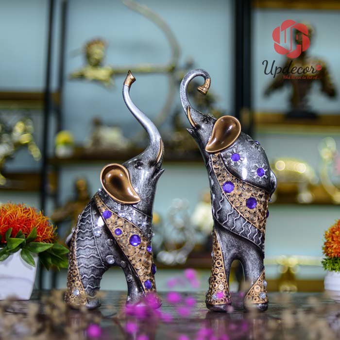 Cặp Voi Phong Thủy Đính Đá mã UP01 Cặp voi màu bạc rất sang trọng
