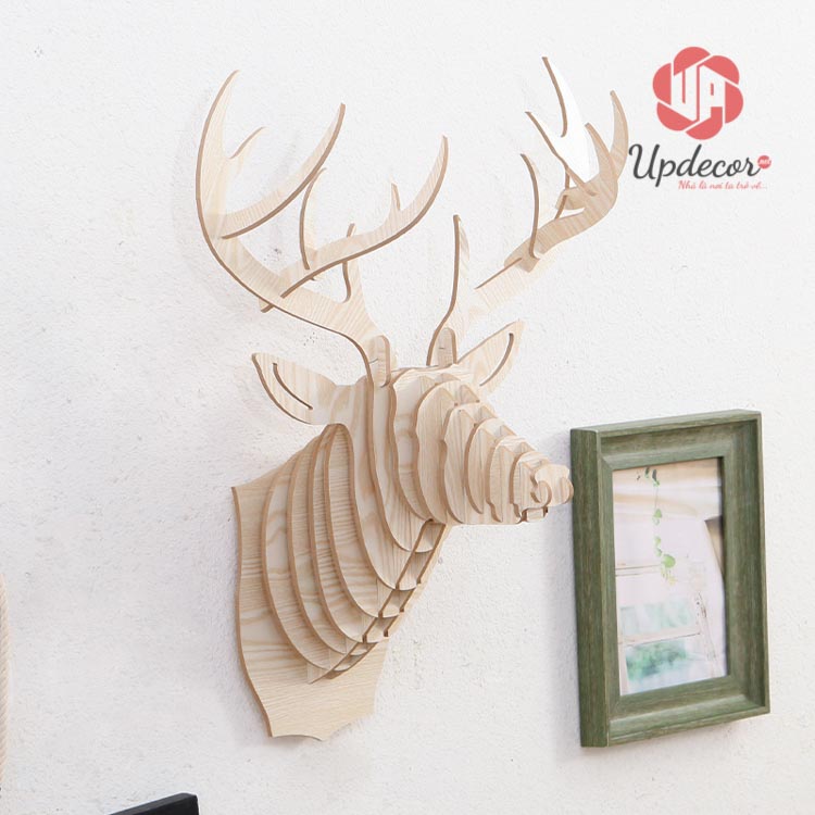 Đầu Hươu Treo Tường Bằng Gỗ Ghép mã UP111 Đầu hươu trang trí màu Trắng sang chảnh