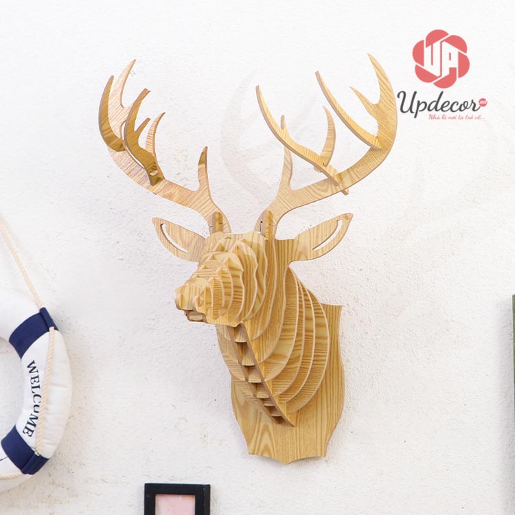 Đầu Hươu Treo Tường Bằng Gỗ Ghép mã UP111 đầu hươu trang trí phù hợp với phong cách nội thất Bắc Âu