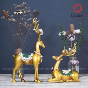 Tượng trang trí decor cặp hươu tài lộc được gia công rất tinh tế và sắc nét