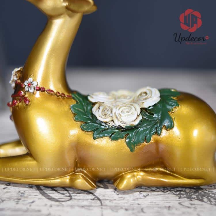 Tượng Trang Trí Decor Cặp Hươu Tài Lộc UP114 Những chi tiết hoa văn trên thân tượng được làm rất sắc nét và tinh tế của người nghệ nhân vẽ tượng