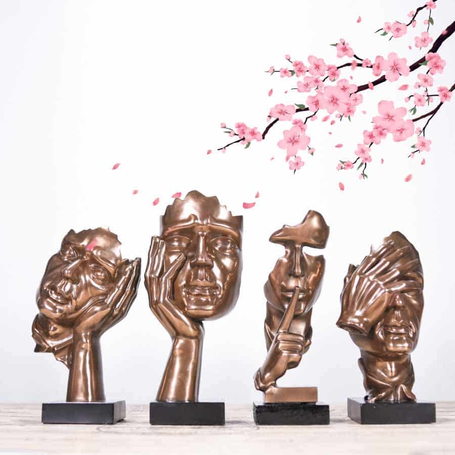 Bộ Tượng Tứ Không Trang Trí Decor Mã UP185 Bộ tượng tứ không với thiết kế từ đá composite rất sang trọng