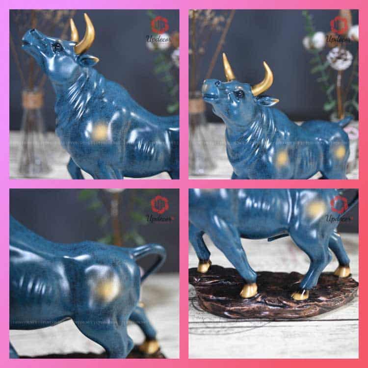 Tượng Con Trâu Phong Thủy Trang Trí Decor Mã UP155 Các chi tiết của tượng trâu phong thủy màu xanh đều rất sắc nét và tinh xảo