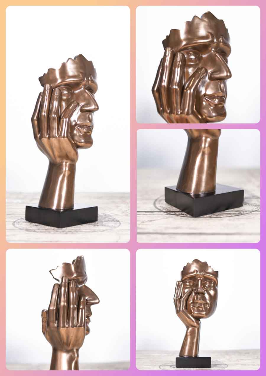Bộ Tượng Tứ Không Trang Trí Decor Mã UP185 Bức tượng không làm điều xấu diễn tả với cánh tay chống cằm, mắt nhắm lại thể hiện sự bình tĩnh và quyết tâm không làm điều xấu xa, trái đạo đức
