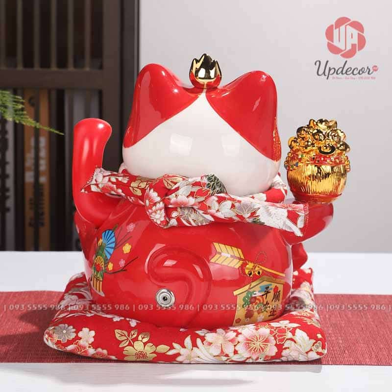 Mèo Thần Tài Vẫy Tay Nhật Bản Maneki Neko Mã UP019 Hình ảnh phía sau của sản phẩm