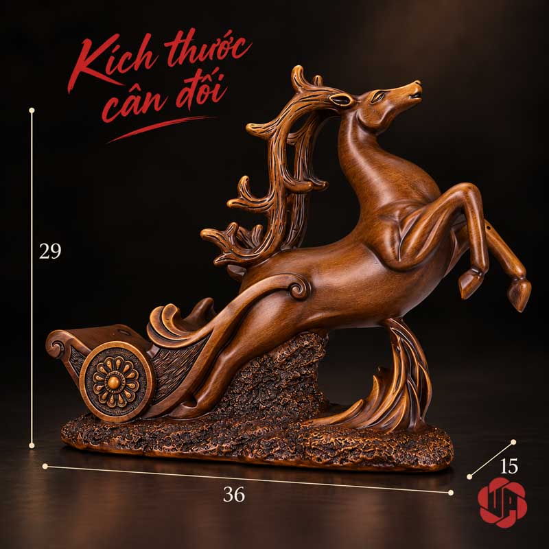 Kệ Rượu Vang Tuần Lộc Màu Đồng Trang Trí UP003R Ảnh kích thước kệ rượu vang tuần lộc rộng 36 sâu 15 cao 29 cm