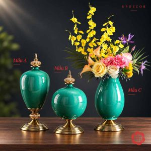 Bộ bình hoa tân cổ điển xanh ngọc UP054 – bo binh cam hoa vang