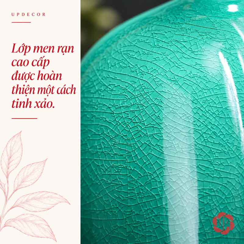 Bộ Bình Hoa Tân Cổ Điển Xanh Ngọc Chân Đế Ánh Kim UP054 Bộ bình hoa tân cổ điển xanh ngọc UP054 – can canh men su xanh