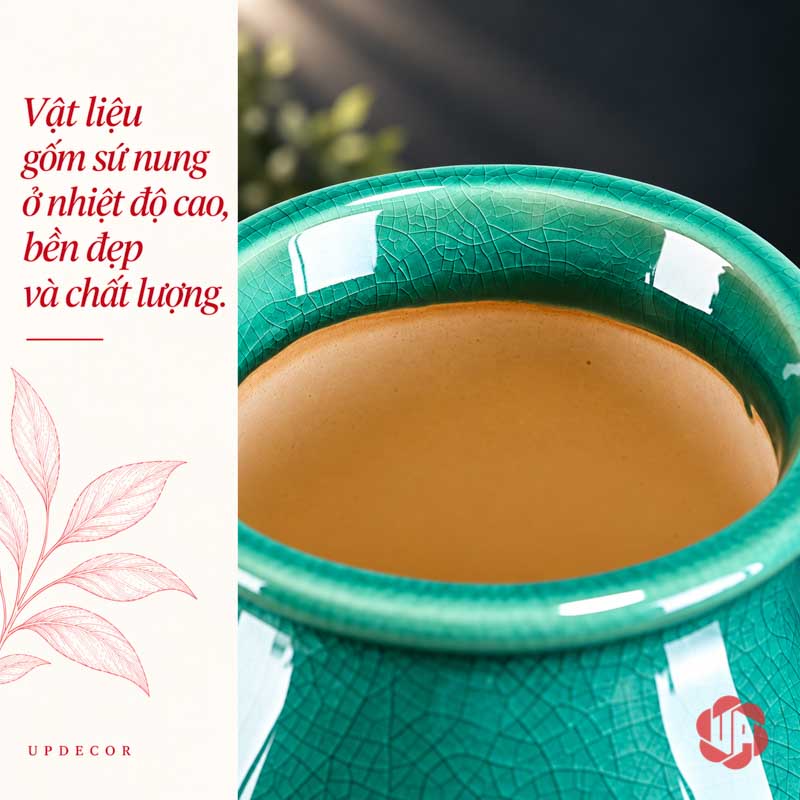 Bộ Bình Hoa Tân Cổ Điển Xanh Ngọc Chân Đế Ánh Kim UP054 Bộ bình hoa tân cổ điển xanh ngọc UP054 – chi tiet mieng binh