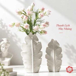 Bộ lọ hoa lá UP080 kết hợp hoa hồng phấn và kiểu dáng nhỏ bên cạnh