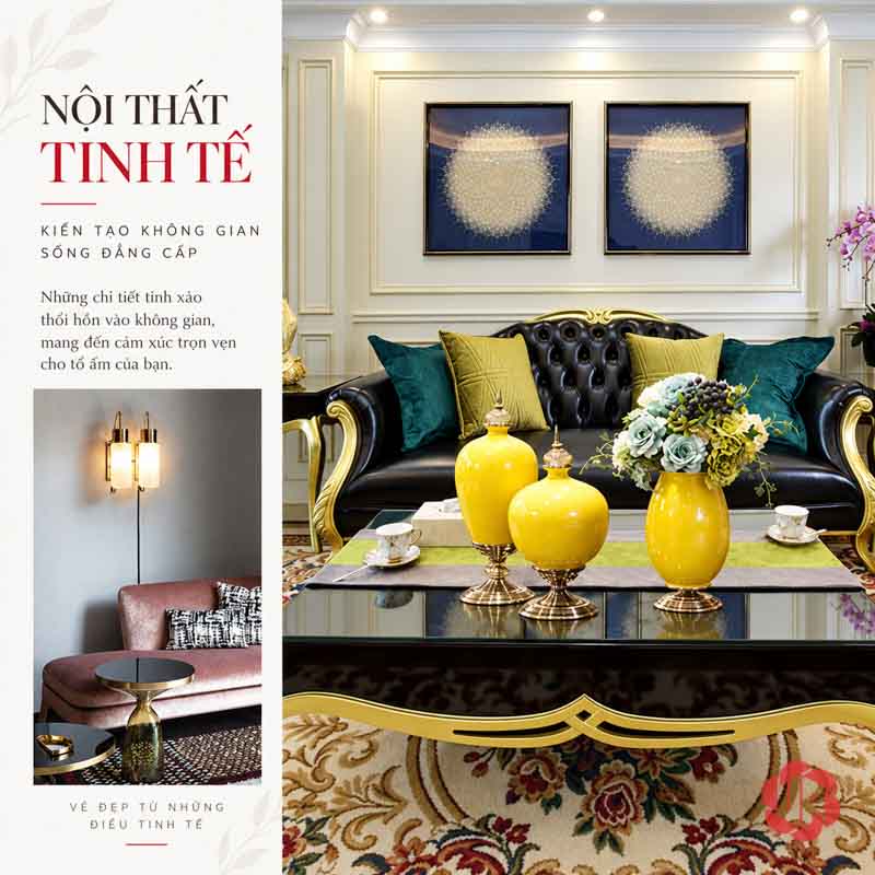 Bộ Lọ Hoa Tân Cổ Điển Màu Vàng Sang Trọng UP054B Bộ bình hoa màu vàng trang trí phòng khách sofa phong cách tân cổ điển