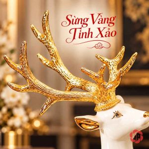 Cận cảnh gạc vàng phân nhánh của hươu trắng