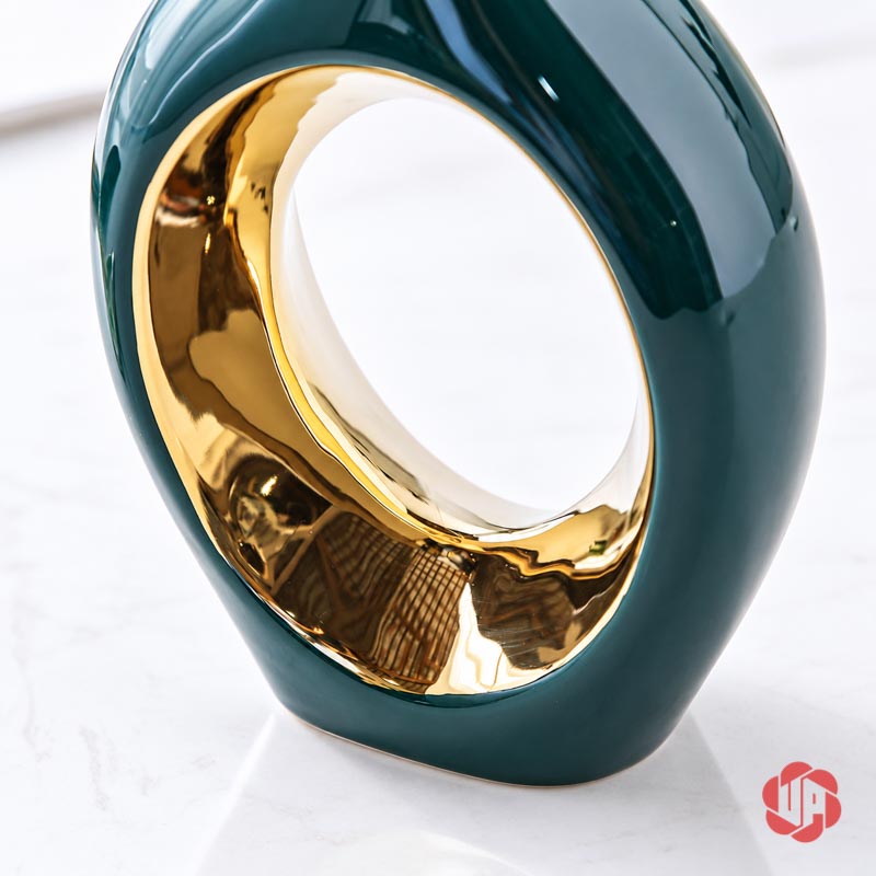 Cặp Bình Gốm Sứ Trang Trí Xanh Ngọc Vòng Tròn Ánh Kim UP060 Chi tiết vòng tròn ánh kim bên trong thân bình gốm sứ xanh ngọc