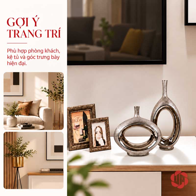 Cặp Bình Gốm Sứ Mạ Bạc Trang Trí Hiện Đại UP066 Cặp bình gốm sứ mạ bạc trang trí kệ tivi phong cách hiện đại