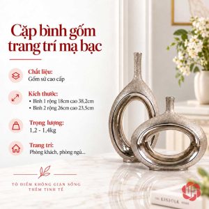 Ảnh thông tin và kích thước minh họa của cặp bình gốm sứ mạ bạc UP066