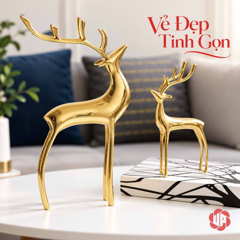 Cặp Hươu Đồng Trang Trí Nội Thất Nhà Đẹp UPD060 Cặp hươu đồng cạnh sách trong phòng khách