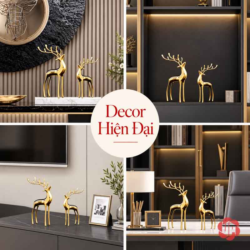 Cặp Hươu Đồng Trang Trí Nội Thất Nhà Đẹp UPD060 Cặp hươu đồng trong các góc nội thất phòng khách và làm việc