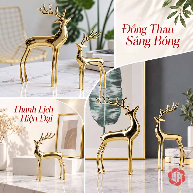 Cặp Hươu Đồng Trang Trí Nội Thất Nhà Đẹp UPD060 Cặp hươu đồng với bề mặt vàng bóng ở nhiều góc nhìn