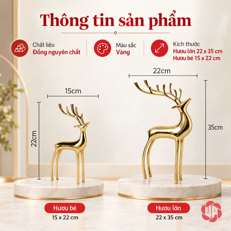 Cặp Hươu Đồng Trang Trí Nội Thất Nhà Đẹp UPD060 Cặp hươu đồng với kích thước từng tượng lớn và nhỏ