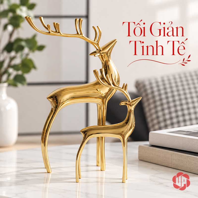 Cặp Hươu Đồng Trang Trí Nội Thất Nhà Đẹp UPD060 Cặp hươu đồng với tượng nhỏ phía trước tượng lớn