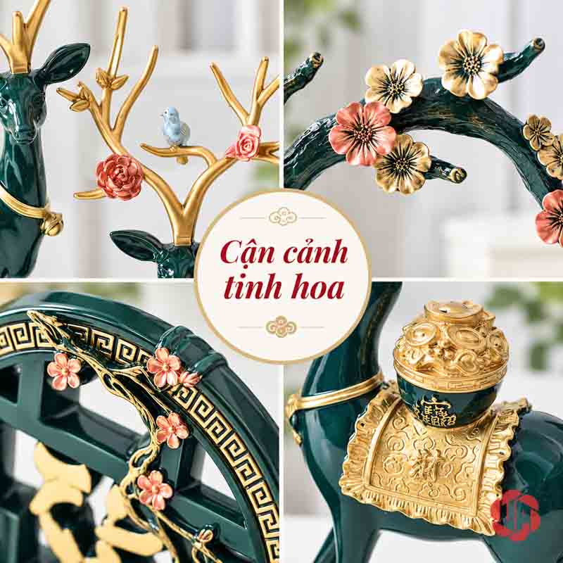 Cặp Hươu Trang Trí Và Gia Đình Hươu Tài Lộc UPV068 Ảnh ghép các chi tiết gạc hoa vòm cây và trang trí trên lưng