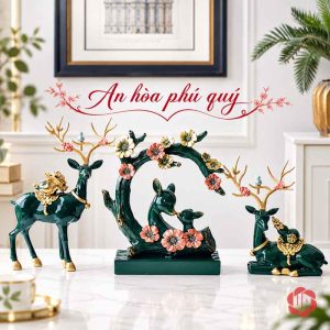 Bộ hươu xanh cổ vịt với cụm mẹ con và các chi tiết hoa