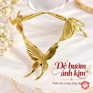 Cầu thủy tinh trang trí cận cảnh chân bướm ánh vàng