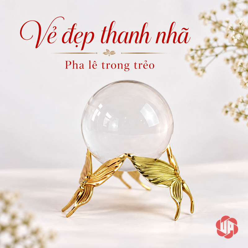Cầu Thủy Tinh Trang Trí Chân Bướm Ánh Vàng UP013 Cầu thủy tinh trang trí chân bướm trên nền sáng