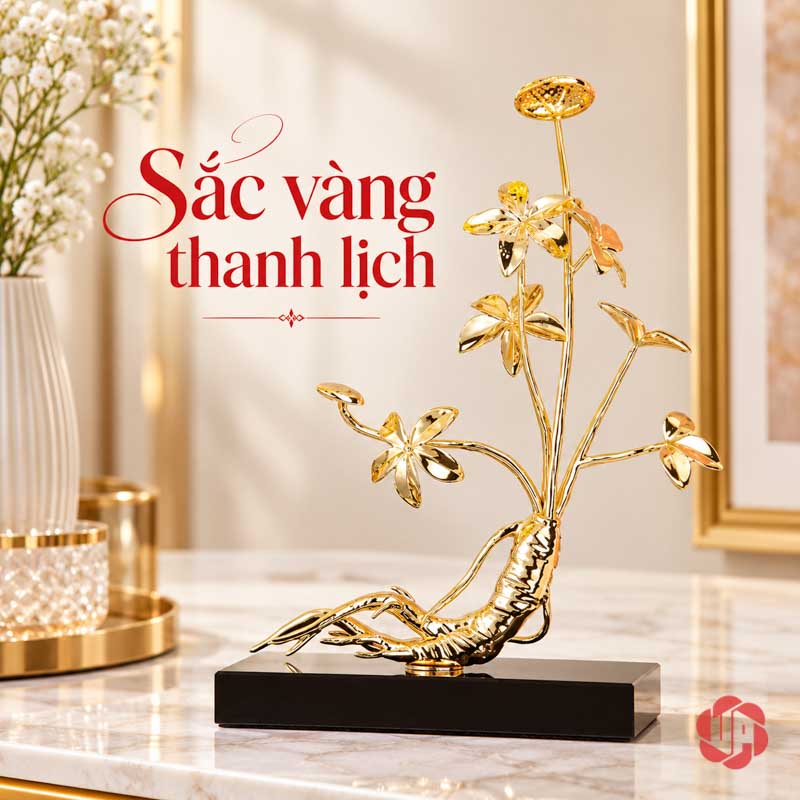 Tượng Decor Cây Nhân Sâm Đế Đá UP073V Tượng nhân sâm nhìn từ hướng đối diện trên đế đen