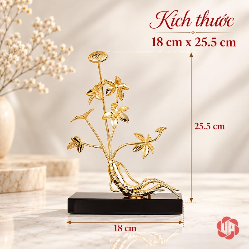 Tượng Decor Cây Nhân Sâm Đế Đá UP073V Sơ đồ tượng nhân sâm rộng 18 cm, cao 25,5 cm