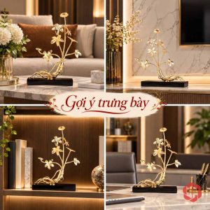 Ảnh ghép tượng nhân sâm trên bàn và kệ tủ