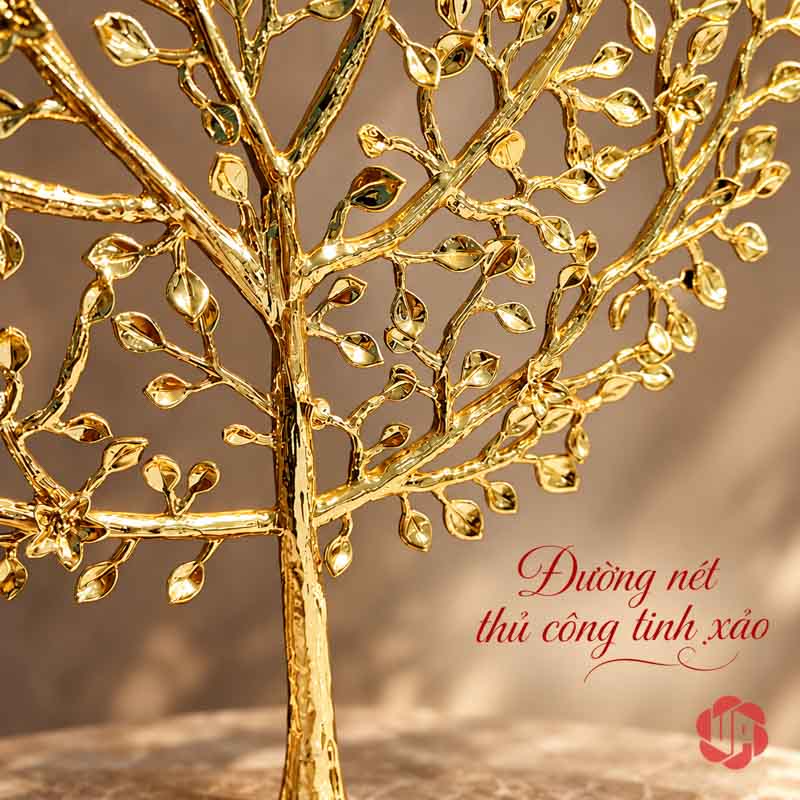 Decor Trang Trí Cây Phú Quý Vàng Đế Đá UP059 Cận thân và cành lá vàng của cây phú quý