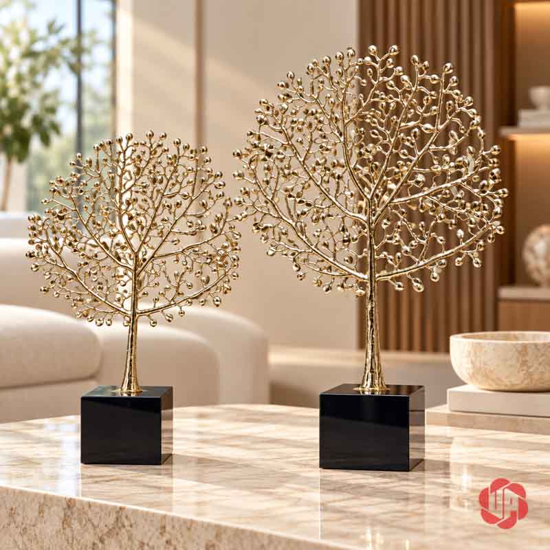Decor Trang Trí Cây Phú Quý Vàng Đế Đá UP059 Hai cỡ cây phú quý trong phòng khách sáng màu