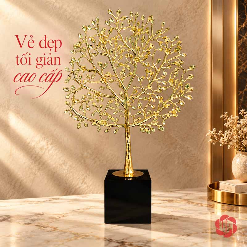 Decor Trang Trí Cây Phú Quý Vàng Đế Đá UP059 Cây phú quý vàng đế đen trước nền tường kem