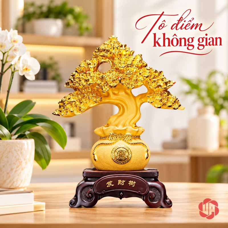 Cây Tiền Vàng Để Bàn, Chậu Tròn Hai Kích Thước UPV001-BM Cây tiền vàng đặt trên bàn sáng cạnh chậu hoa trắng