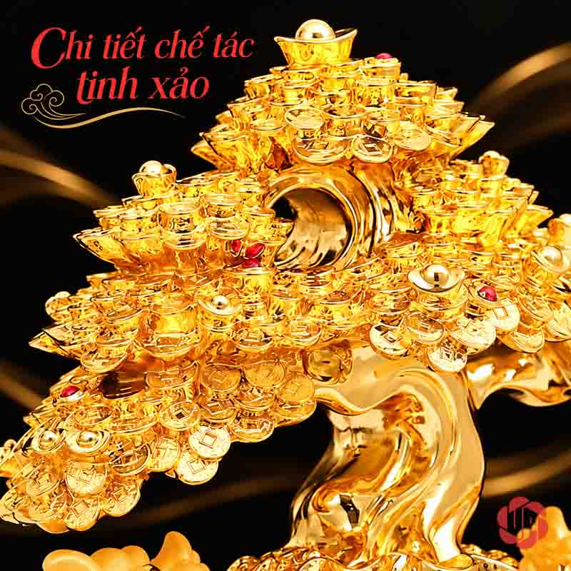 Cây Tiền Vàng Phong Thủy, Mẫu Tỳ Hưu Hoặc Thiềm Thừ UPV001-B Cận tán đồng tiền nhiều lớp và thân cong của cây