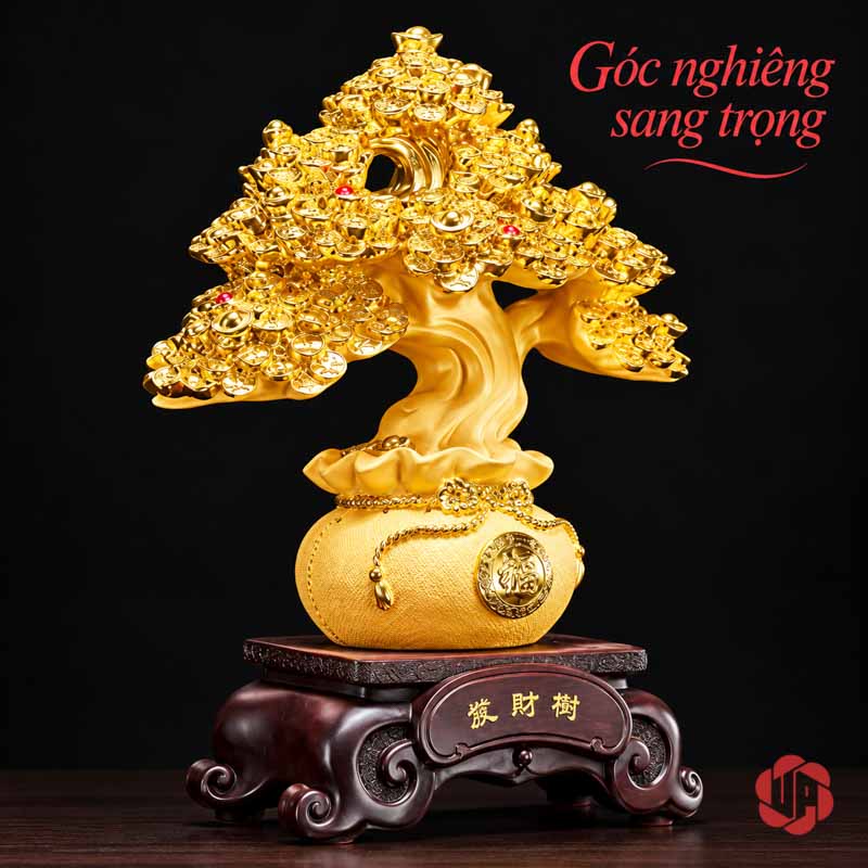 Cây Tiền Vàng Để Bàn, Chậu Tròn Hai Kích Thước UPV001-BM Cây tiền vàng chậu tròn nhìn nghiêng trên nền đen
