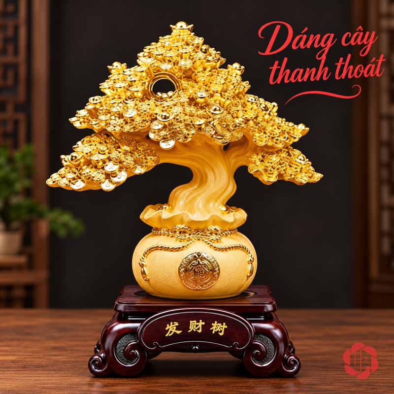 Cây Tiền Vàng Để Bàn, Chậu Tròn Hai Kích Thước UPV001-BM Cây tiền vàng chậu tròn trên bàn gỗ trước nền nội thất trầm
