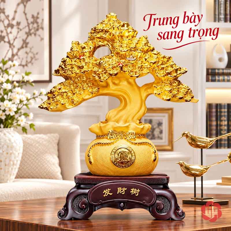 Cây Tiền Vàng Để Bàn, Chậu Tròn Hai Kích Thước UPV001-BM Cây tiền vàng chậu tròn trên mặt tủ cạnh chim trang trí