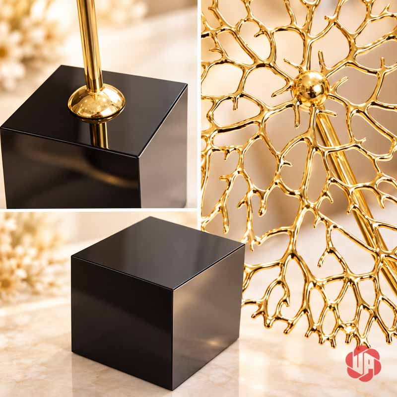 Decor Trang Trí Cây Trường Sinh Đế Đá UP059A Ảnh ghép chân đế đen, thân vàng và tâm cây trường sinh