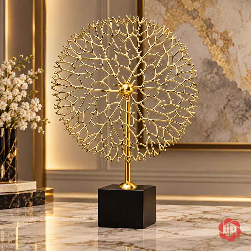 Decor Trang Trí Cây Trường Sinh Đế Đá UP059A Cây trường sinh vàng trên đế đá đen đặt trên bàn