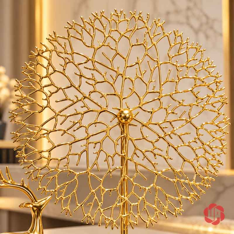 Decor Trang Trí Cây Trường Sinh Đế Đá UP059A Cận các nhánh vàng tỏa từ tâm cây trường sinh